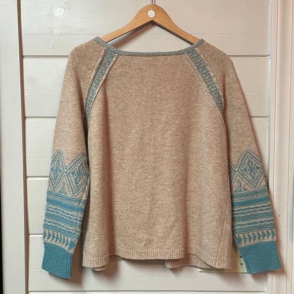 Sundance Sophie Lambswool Fair Isle Button Down Sweater Tan/Blue Size XL. - Picture 5 of 9
